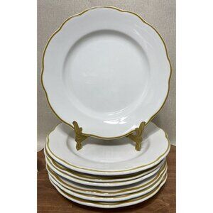 BUFFALO CHINA DINNER PLATES RESTAURANT WARE SCALLOPED MUSTARD TRIM LOT OF 7